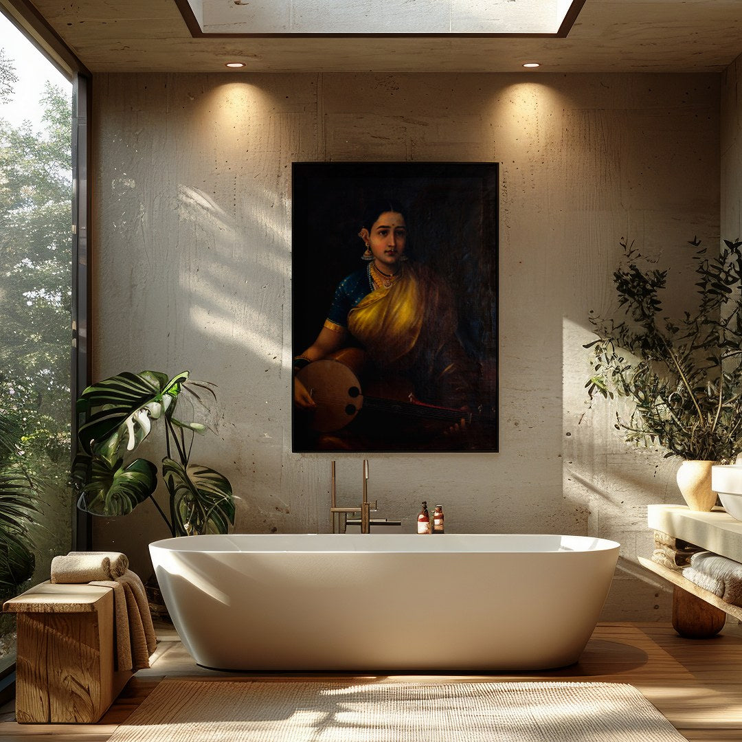 Immerse yourself in the timeless elegance of this captivating portrait, featuring a classical for Bathroom