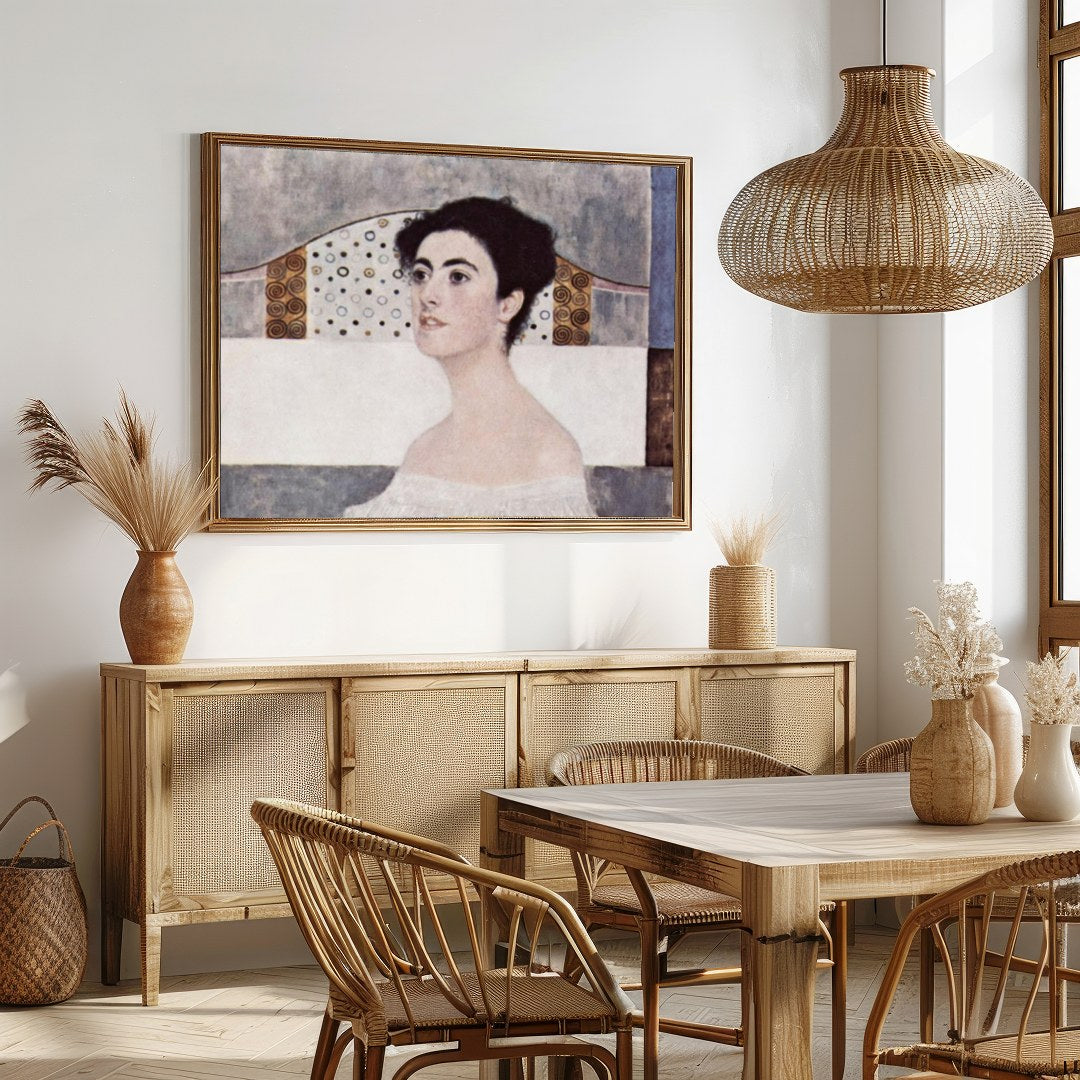 This exquisite artwork captures the essence of elegance with its gentle portrayal of a woman for Dining