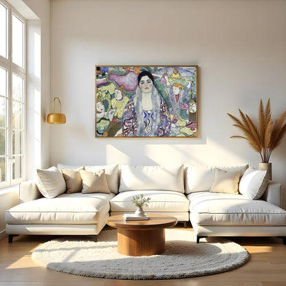 Dive into a dreamlike world with this captivating piece, where vibrant characters and abstract for Living Room