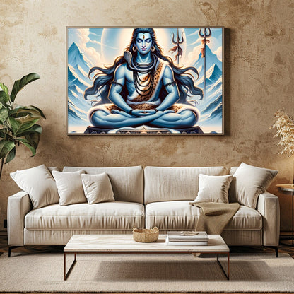 Immerse yourself in tranquility with this captivating artwork depicting a meditative deity against for Family Room
