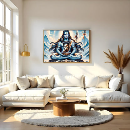 Immerse yourself in tranquility with this captivating artwork depicting a meditative deity against for Living Room