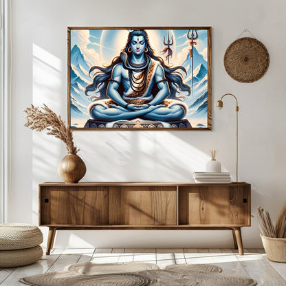 Immerse yourself in tranquility with this captivating artwork depicting a meditative deity against for Sitting Area