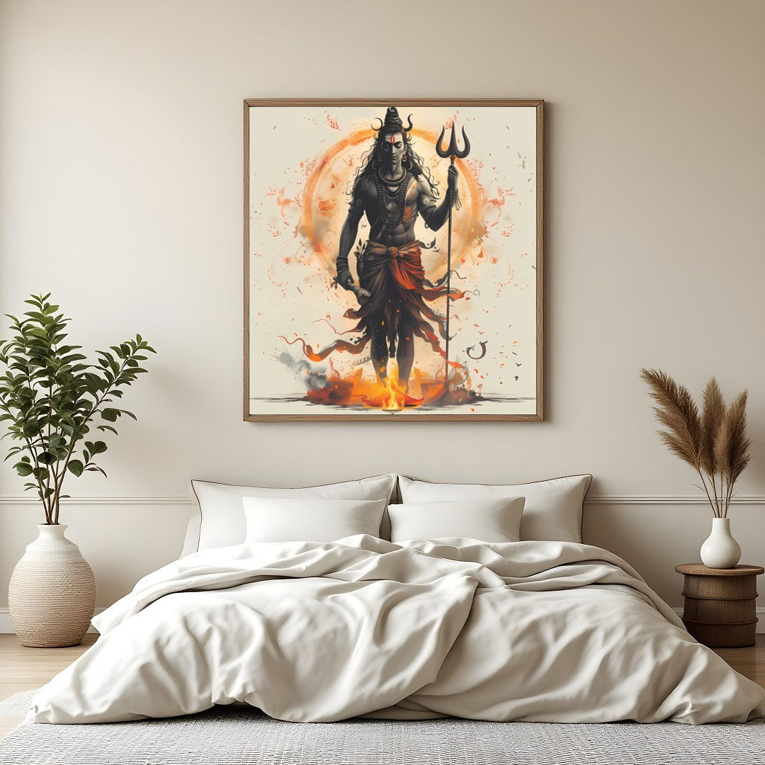 Immerse yourself in the spiritual essence with this striking depiction of Shiva. The divine figure for Bedroom