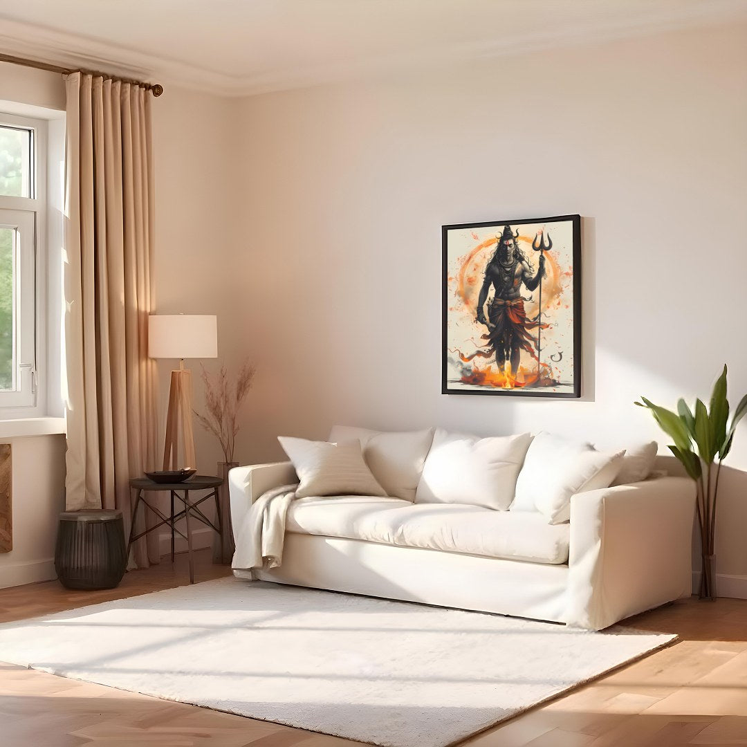 Immerse yourself in the spiritual essence with this striking depiction of Shiva. The divine figure for Family Room