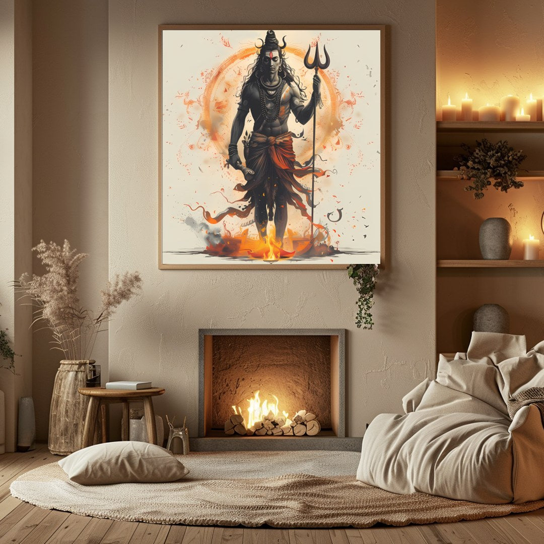 Immerse yourself in the spiritual essence with this striking depiction of Shiva. The divine figure for Hall