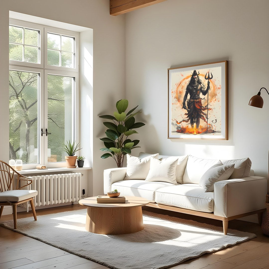 Immerse yourself in the spiritual essence with this striking depiction of Shiva. The divine figure for Living Room