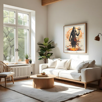 Immerse yourself in the spiritual essence with this striking depiction of Shiva. The divine figure for Living Room