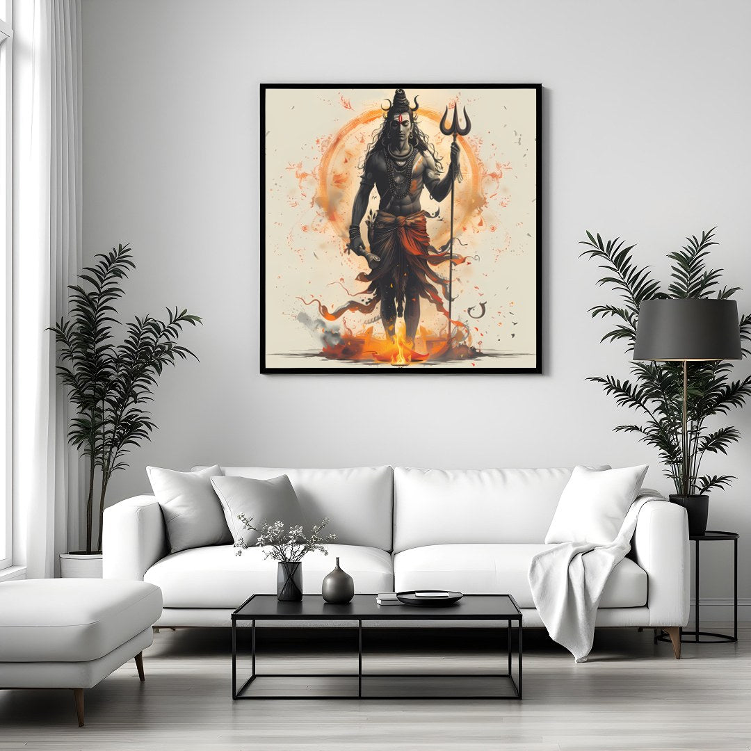 Immerse yourself in the spiritual essence with this striking depiction of Shiva. The divine figure for Sitting Area