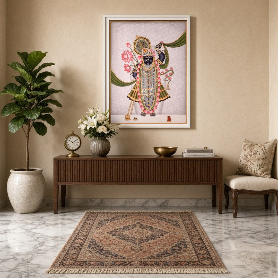 Immerse yourself in the divine elegance of Shrinathji, depicted with a resplendent lotus garland for Entrance