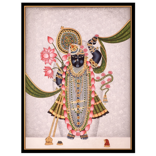 Immerse yourself in the divine elegance of Shrinathji, depicted with a resplendent lotus garland for space