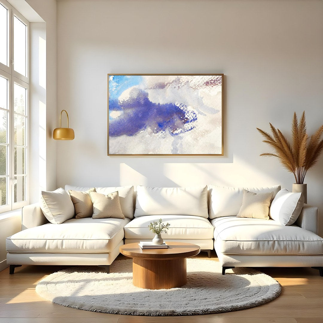 Capture the serene essence of the sky with this dreamy watercolor artwork. Delicate brushstrokes in for Living Room