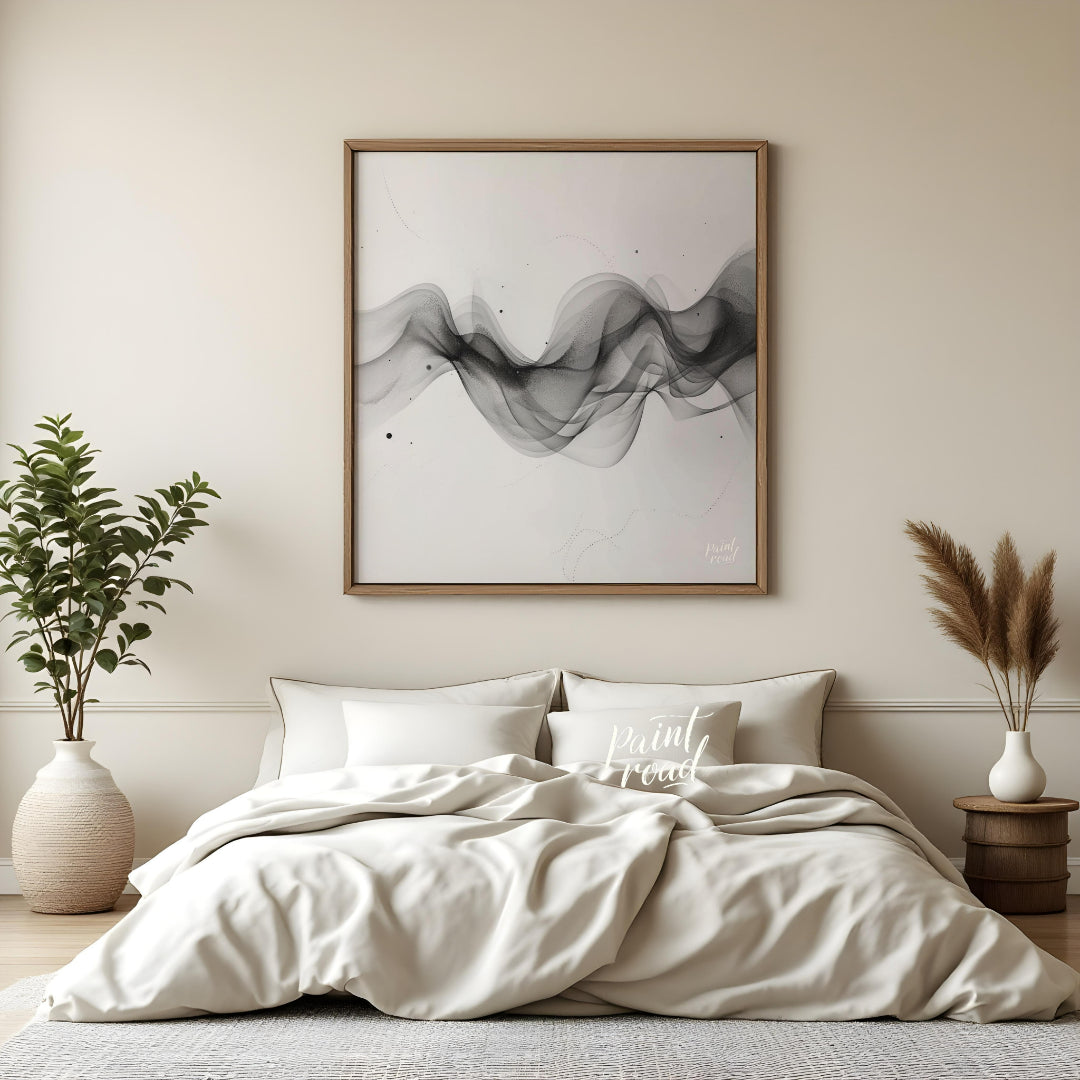 This digital artwork captures a mesmerizing flow of ethereal smoke rendered in shades of gray again… for bedroom