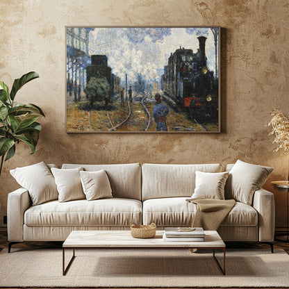 Immerse yourself in the ethereal ambiance of a bustling train station with this impressionistic for Family Room