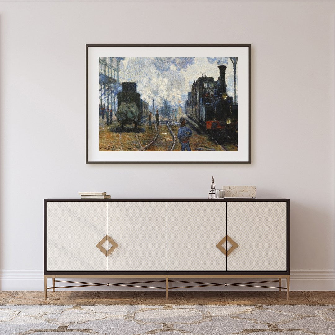 Immerse yourself in the ethereal ambiance of a bustling train station with this impressionistic for Foyer
