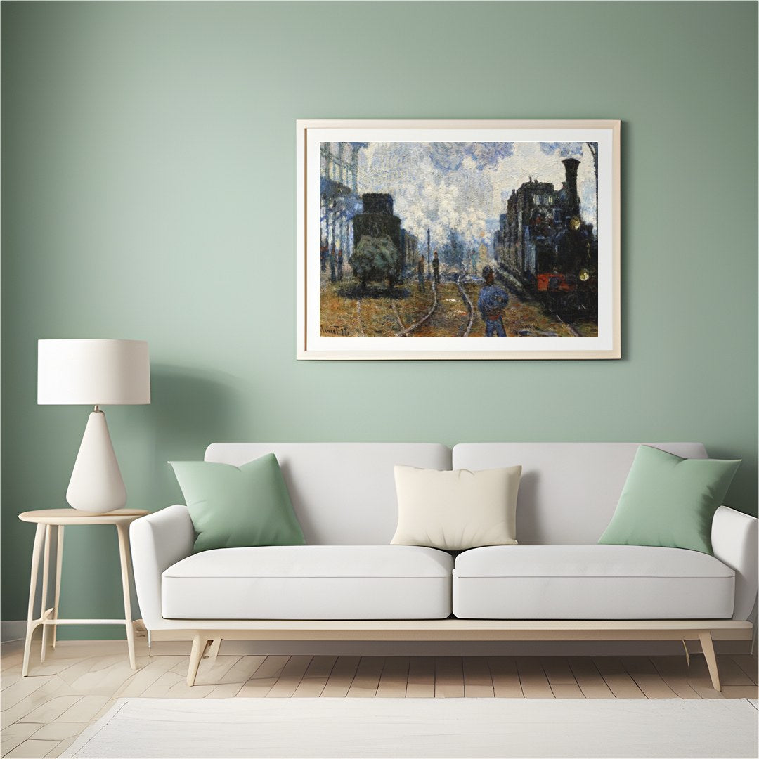 Immerse yourself in the ethereal ambiance of a bustling train station with this impressionistic for Hall
