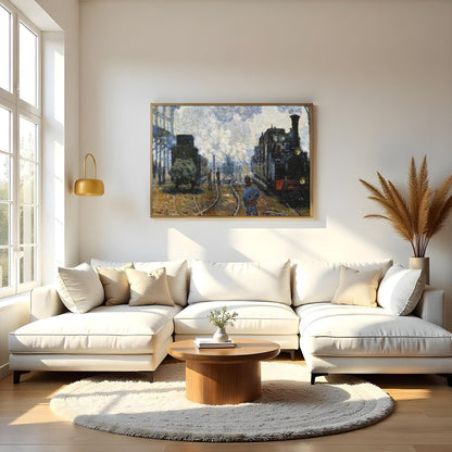 Immerse yourself in the ethereal ambiance of a bustling train station with this impressionistic for Living Room