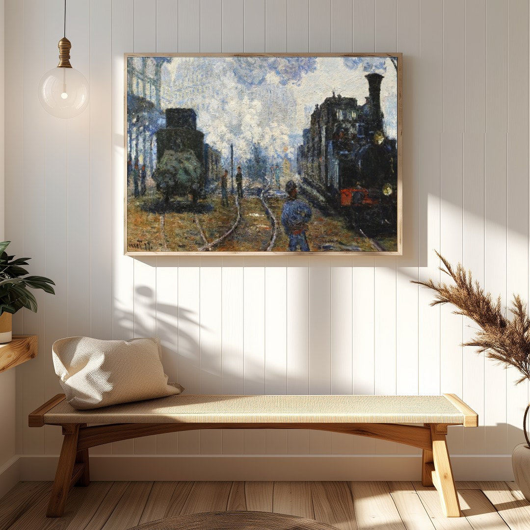 Immerse yourself in the ethereal ambiance of a bustling train station with this impressionistic for Hallway