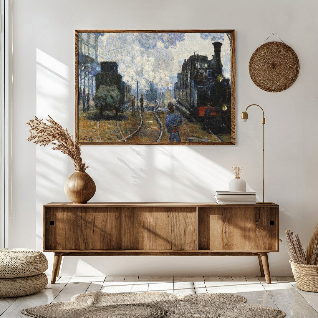 Immerse yourself in the ethereal ambiance of a bustling train station with this impressionistic for Sitting Area