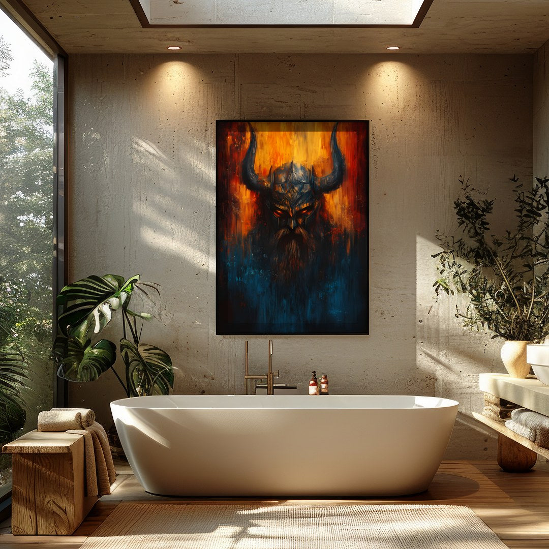 Immerse yourself in the mysterious allure of this striking artwork, featuring the intense eyes of a for Bathroom