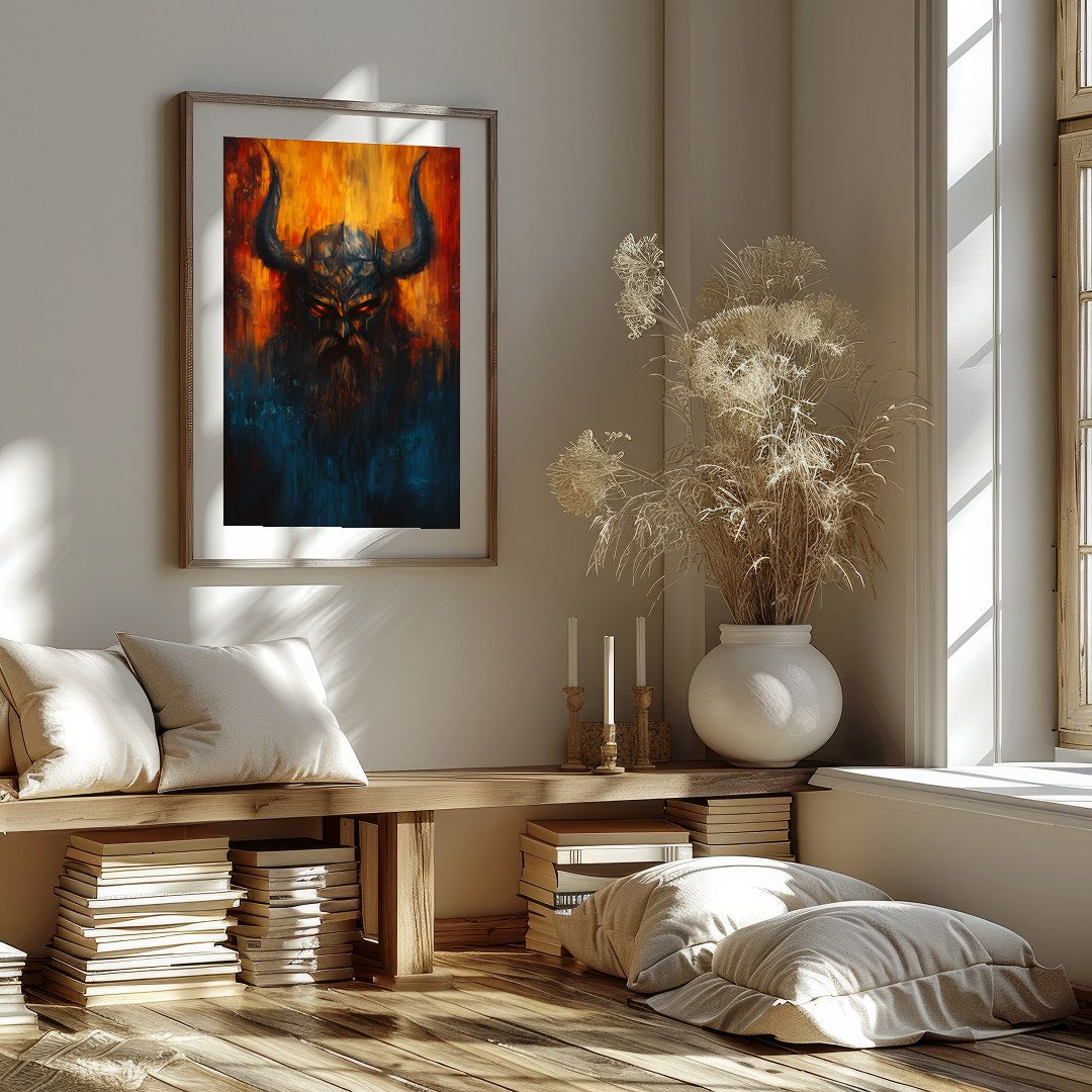 Immerse yourself in the mysterious allure of this striking artwork, featuring the intense eyes of a for bedroom