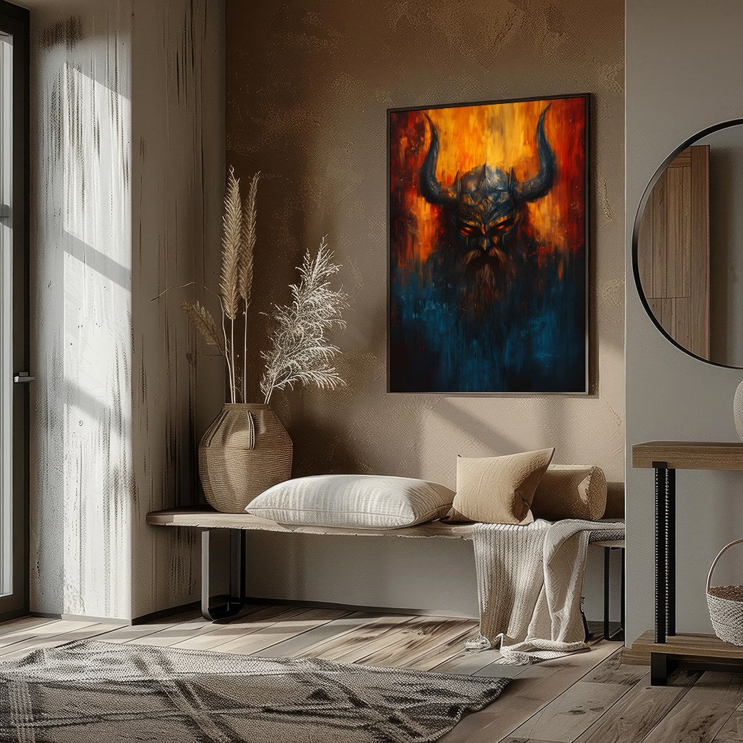 Immerse yourself in the mysterious allure of this striking artwork, featuring the intense eyes of a for hallway