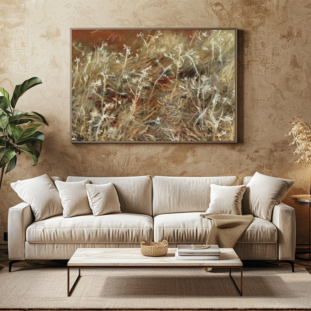 Dive into the delicate embrace of nature with 'Ethereal Wilderness: Whispering Grasses.' This for Family Room
