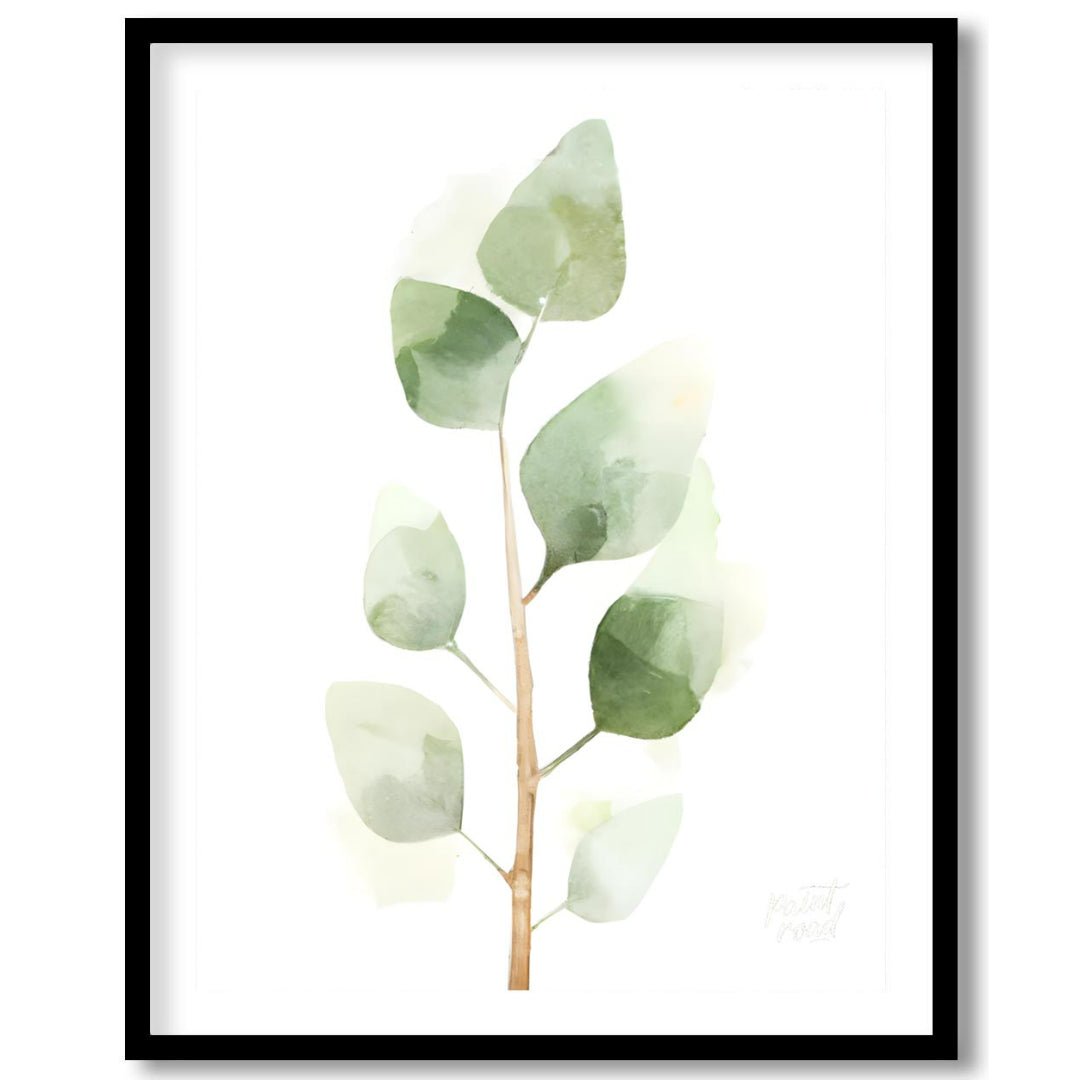This delicate digital watercolor illustration features a sprig of eucalyptus leaves against a clean… for lovely house