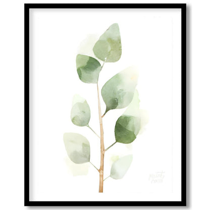 This delicate digital watercolor illustration features a sprig of eucalyptus leaves against a clean… for lovely house