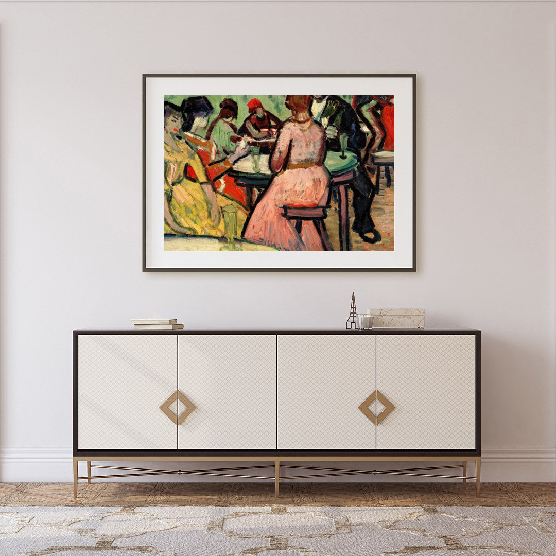 Immerse yourself in the vibrant energy of social evenings with this expressive artwork. Featuring for Foyer