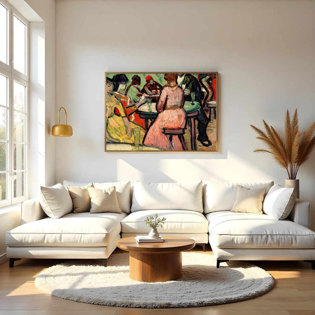 Immerse yourself in the vibrant energy of social evenings with this expressive artwork. Featuring for Living Room