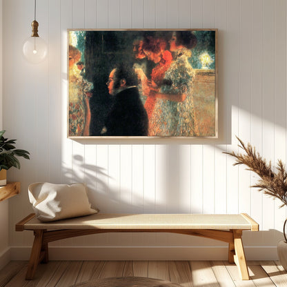 Capturing a moment of ethereal beauty, this artwork depicts an intimate gathering bathed in warm for Hallway