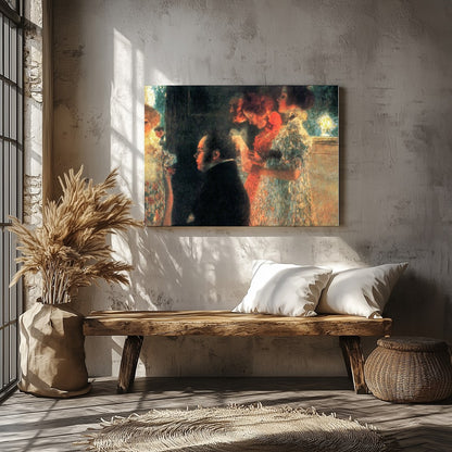 Capturing a moment of ethereal beauty, this artwork depicts an intimate gathering bathed in warm for Veranda