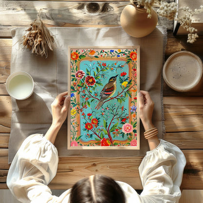 Immerse yourself in the vibrant beauty of nature with this exquisite artwork featuring a songbird for Kitchen
