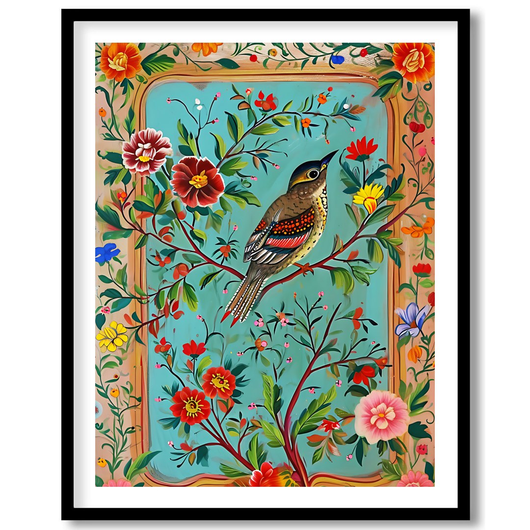 Immerse yourself in the vibrant beauty of nature with this exquisite artwork featuring a songbird for living-space