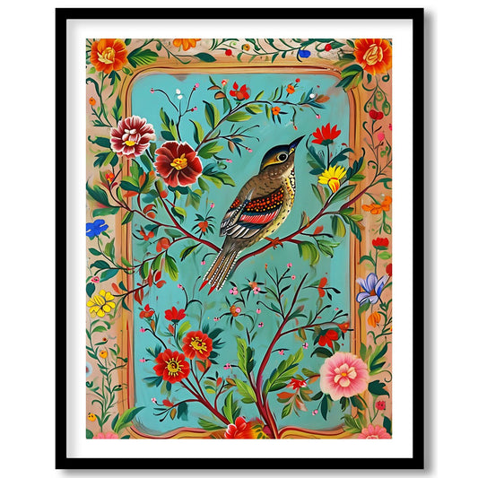 Immerse yourself in the vibrant beauty of nature with this exquisite artwork featuring a songbird for living-space