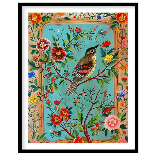 Immerse yourself in the vibrant beauty of nature with this exquisite artwork featuring a songbird for living-space