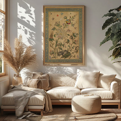 Delight in the intricate beauty of this Persian-style artwork, where a myriad of animals dance for Sitting Area