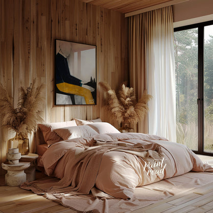 """Faceless Rider"" presents a stylized figure on horseback, rendered with bold blocks of color and… for bedroom