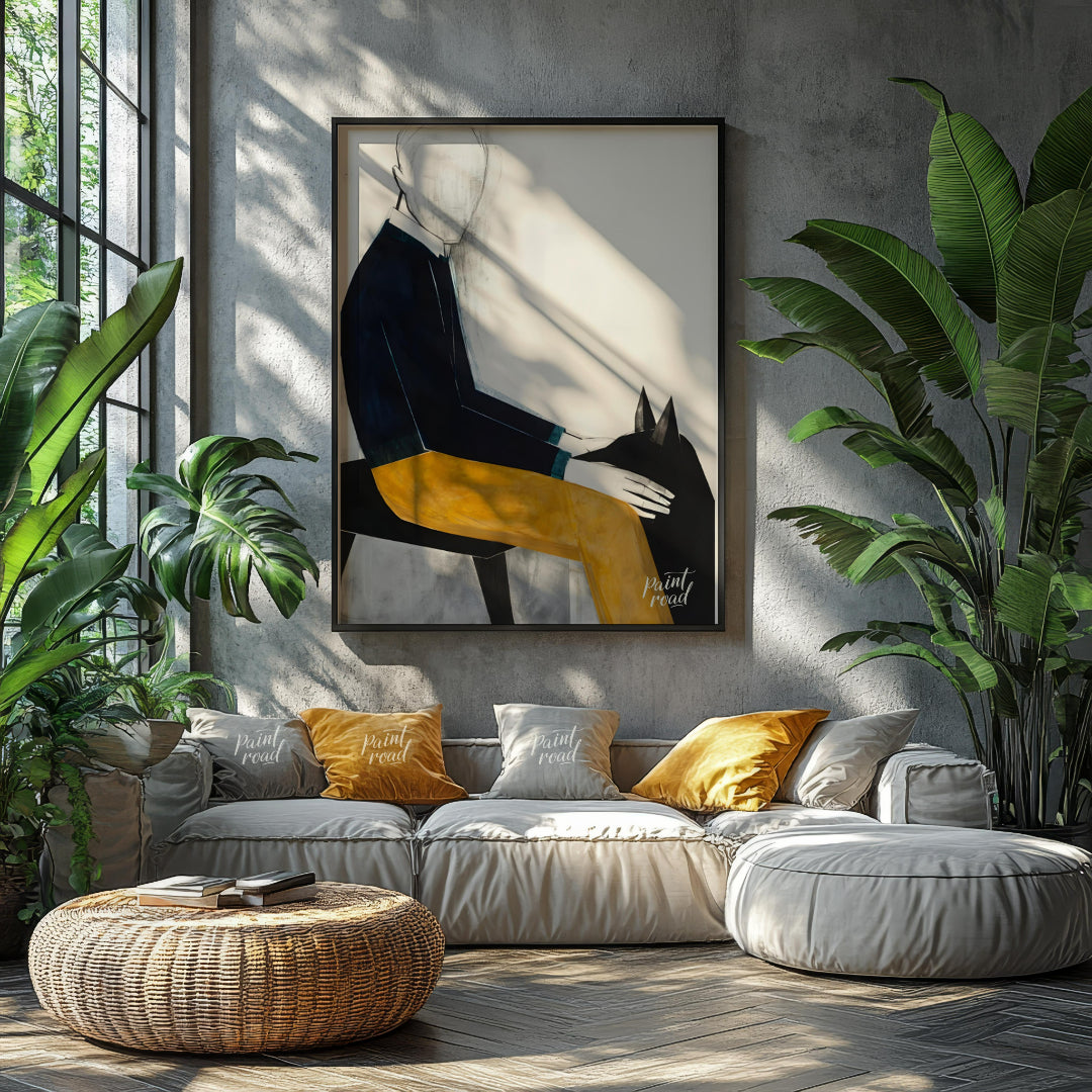 """Faceless Rider"" presents a stylized figure on horseback, rendered with bold blocks of color and… for living room