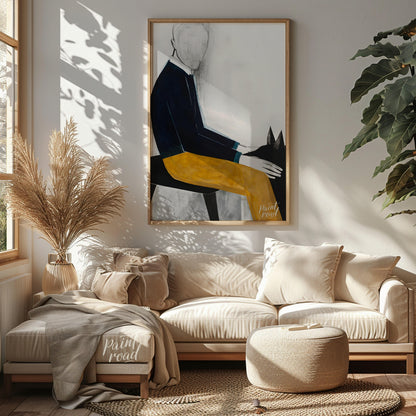 """Faceless Rider"" presents a stylized figure on horseback, rendered with bold blocks of color and… for living room