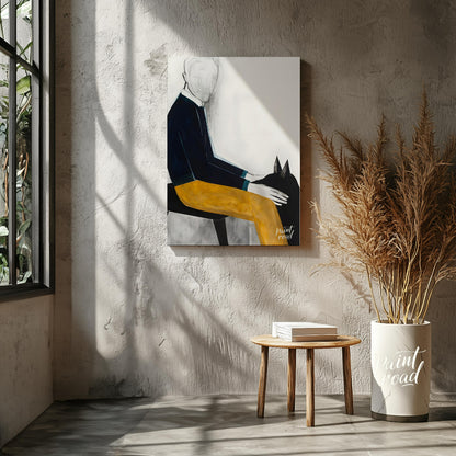 """Faceless Rider"" presents a stylized figure on horseback, rendered with bold blocks of color and… for other