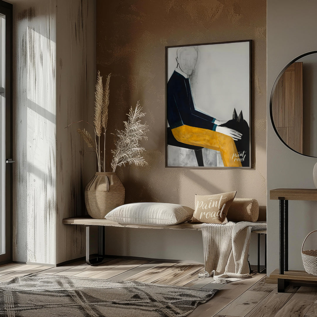 """Faceless Rider"" presents a stylized figure on horseback, rendered with bold blocks of color and… for other