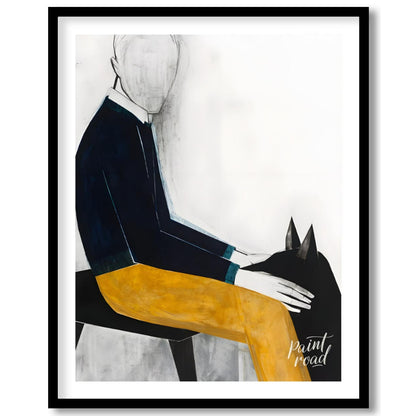"""Faceless Rider"" presents a stylized figure on horseback, rendered with bold blocks of color and… for sweet home
