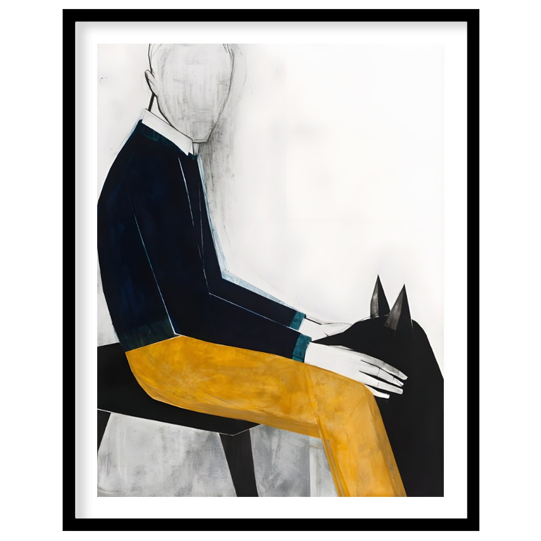 """Faceless Rider"" presents a stylized figure on horseback, rendered with bold blocks of color and… for sweet home