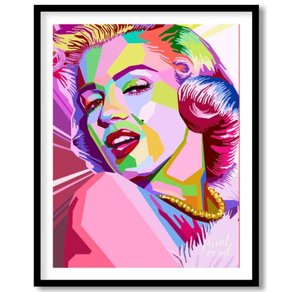 This digital artwork presents a striking, geometric reimagining of Marilyn Monroe. The artist emplo… for lovely house