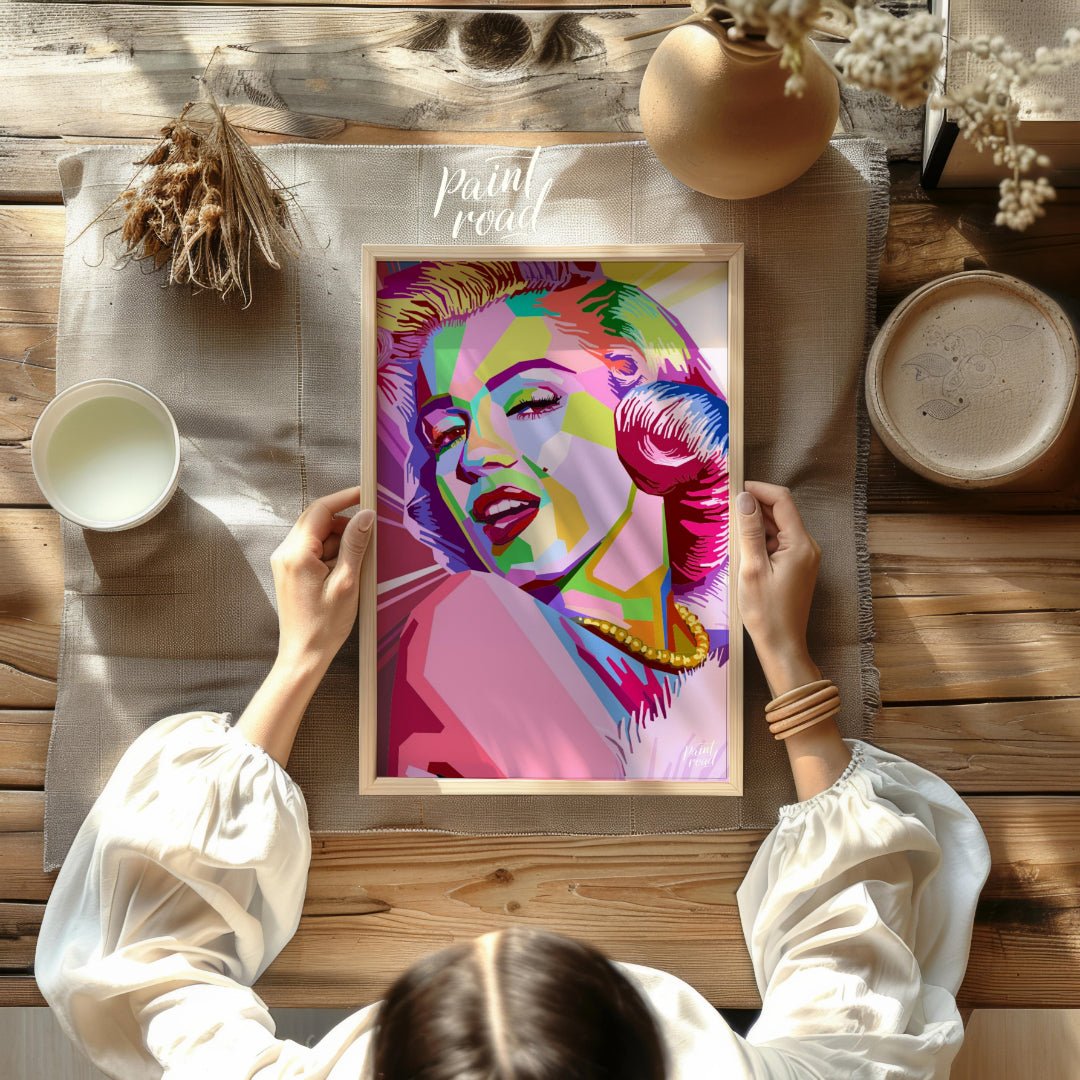 This digital artwork presents a striking, geometric reimagining of Marilyn Monroe. The artist emplo… for other