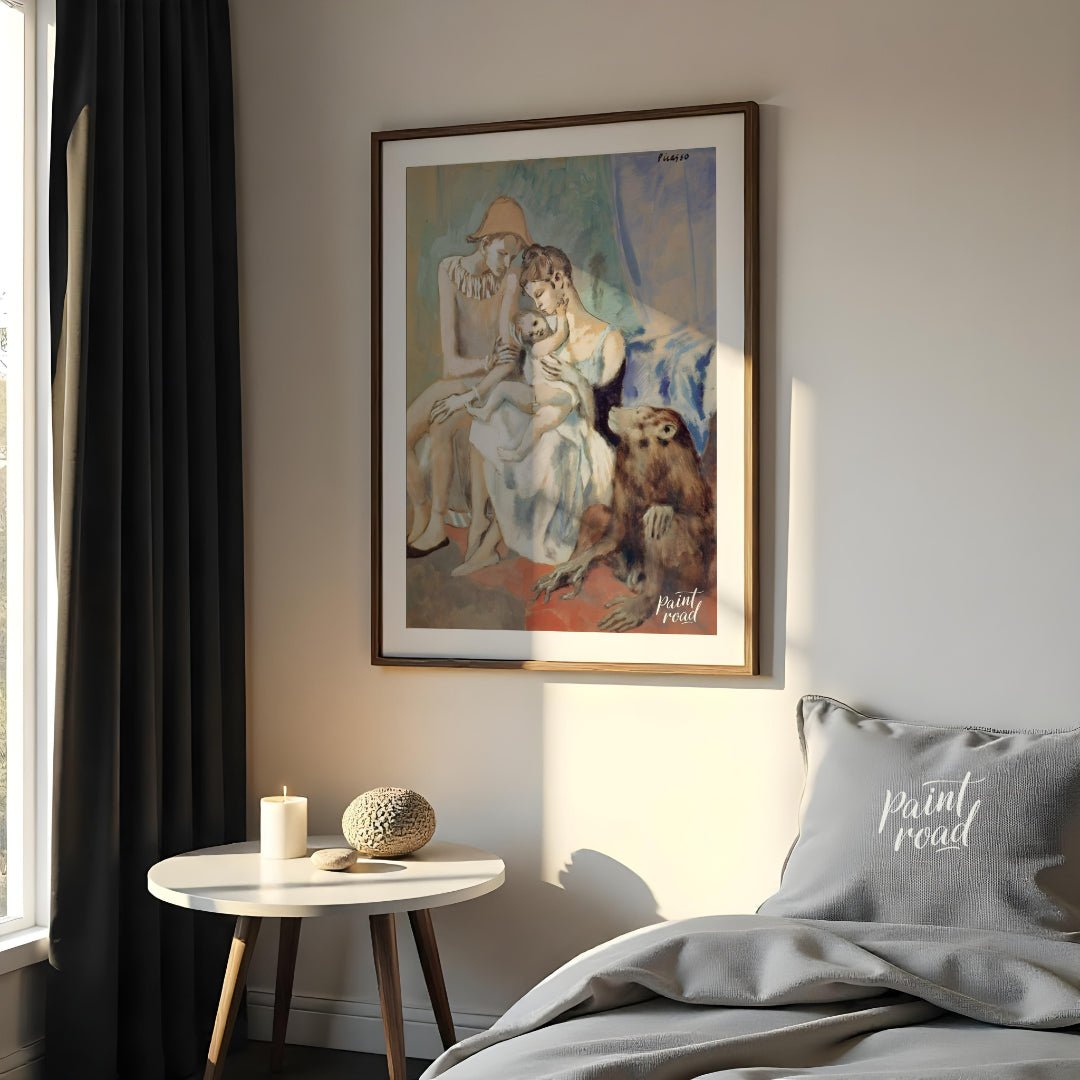 Pablo Picasso’s “Family of Saltimbanques with Monkey,” painted in 1905 during his Rose Period, is a… for bedroom