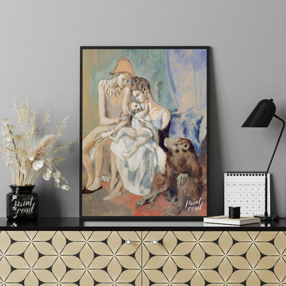 Pablo Picasso’s “Family of Saltimbanques with Monkey,” painted in 1905 during his Rose Period, is a… for living room