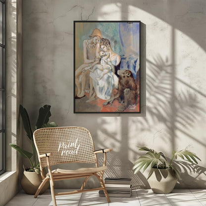 Pablo Picasso’s “Family of Saltimbanques with Monkey,” painted in 1905 during his Rose Period, is a… for living room