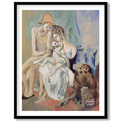Pablo Picasso’s “Family of Saltimbanques with Monkey,” painted in 1905 during his Rose Period, is a… for room